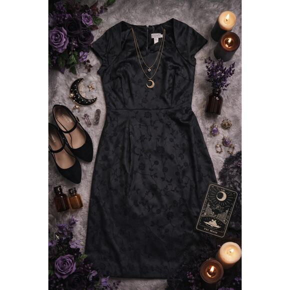CDC Dresses & Skirts - Whimsigoth Black Floral Jacquard Knee Length Dress Sz 8 Medium Gothic Cocktail